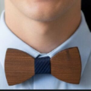 Wooden Bow Tie with Blue Center